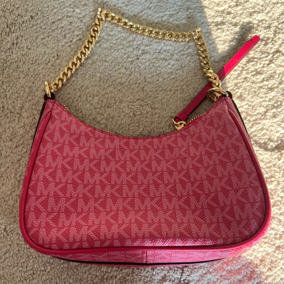 NWT Michael Kors Jet Set Charm Small Chain Pouchette Rubin Red - Picture 5 of 7